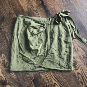 Olive green silk wrap skirt, size 4